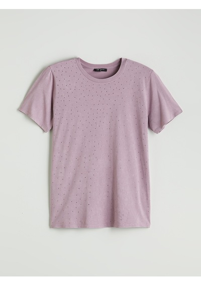 Lcw Comfort Pembe Taşlı %100 Pamuklu Kadın Tişört