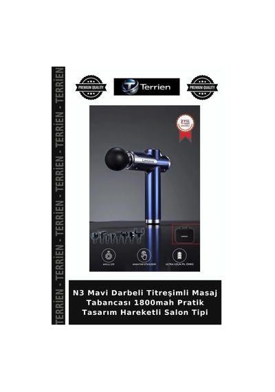N3 Mavi Darbeli Titreşimli Masaj Tabancası 1800mah Pratik Tasarım Hareketli Salon Tipi