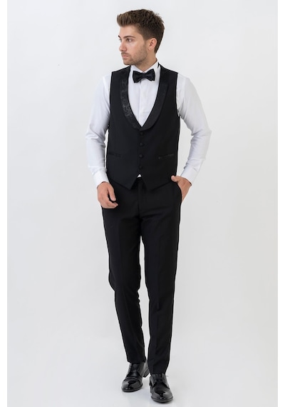 White Stone Ecatepec D113 Slim Fit Şal Yaka Damatlık Takım Elbise Siyah - 44 Siyah
