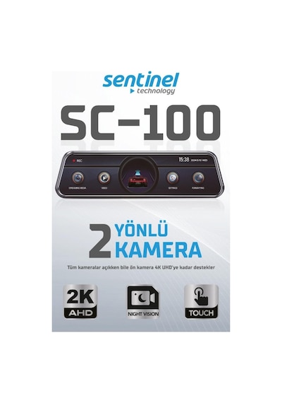 Sentinel Sc-100 2k Ahd Çift Kameralı Araç İçi Dikiz Aynası Kamera Wi-fi, G-sensor, Gece Görüş, Dokunmatik Ekran