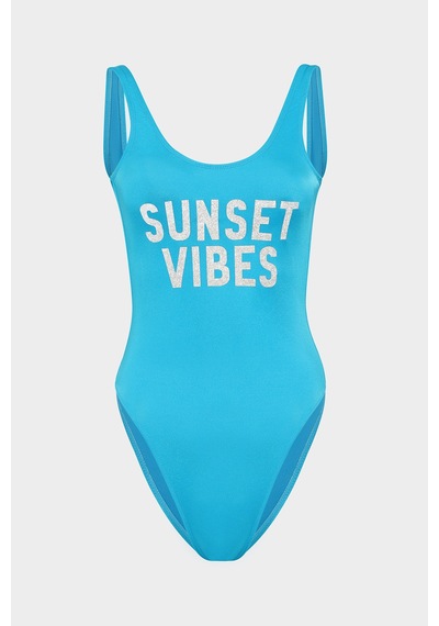 Açelyaokcu Sunset Vibes Sloganlı Push Up Mayo Mavi