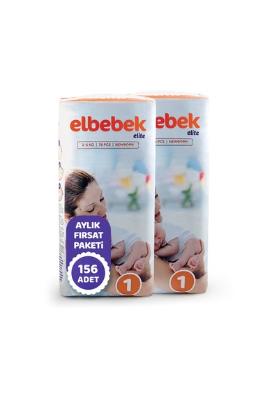 Elbebek Elite Yenidoğan Bebek Bezi 1 Numara Fırsat Paketi 156 Adet 2'li