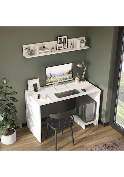 Mode Raflı Çalışma Masası , Çalışma Ofis Masası , Bilgisayar Masası Mat Beyaz