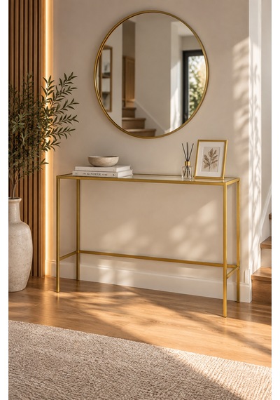 Gold Metal Şeffaf Camlı Modern Dresuar 100cm