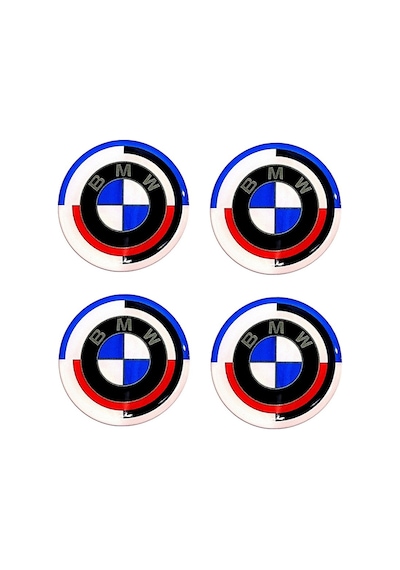 Yeni Nesil Bmw 50.yıl Logolu Damla Sticker Jant Göbeği Yapışkanlı Sticker 5.5 Cm Uyumlu 4 Adet