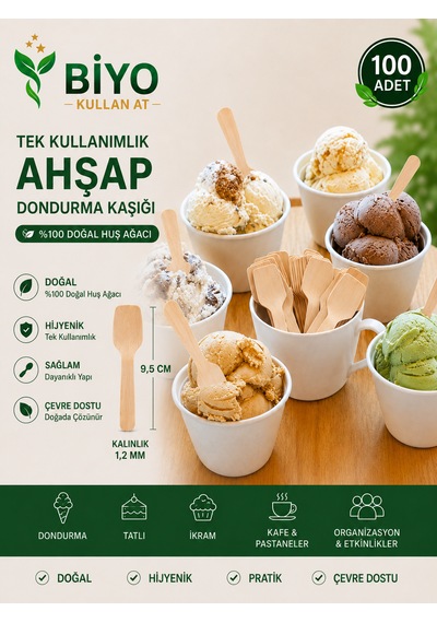 Ahşap Dondurma Kaşığı 100 Adet