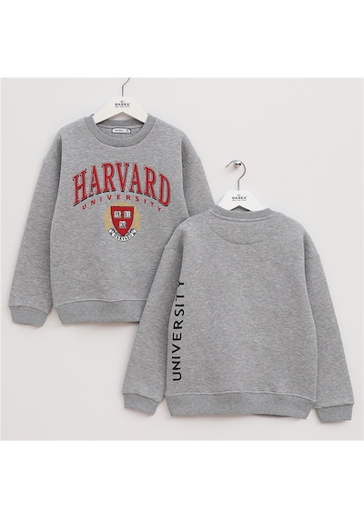 Wanex Erkek Çocuk Şardonlu Uzun Kol Kalın Bisiklet Yaka Sweatshirt - 16213 Gri Melanj