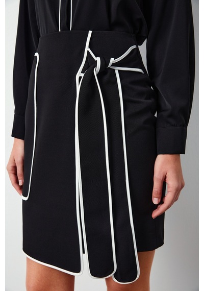 Sateen Detaylı Mini Etek - Siyah