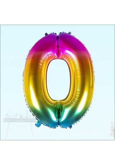 0 Yaş Rakam Folyo Balon. 100 CM - Gökkuşağı