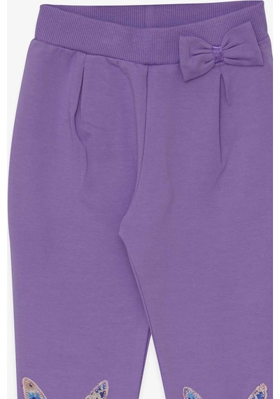 Breeze Kız Bebek Tayt Pantolon Tavşan Nakışlı Eflatun (9 Ay-3 Yaş) Mor