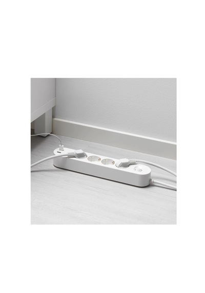 Ikea Koppla 2 Usb Girişli 4'lü Priz, Beyaz, 3 M Uzatma Kablolu