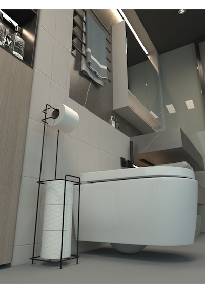 Zabata Tuvalet Kağıtlığı Wc Kağıtlık Yedekli Metal Tuvalet Kağıdı Standı Tutacağı Askısı Siyah