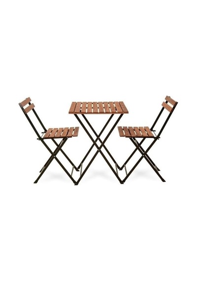 Katlanır Metal Ayaklı Ahşap Masa Sandalye Bistro Üçlü Set 60x60x75 Balkon Masası Sandalye Diğer