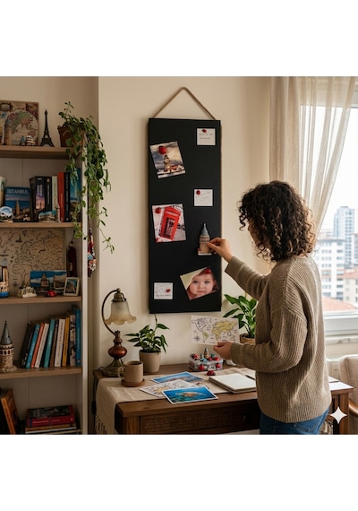 Magnet Panosu , 30x90cm Mıknatıslı Siyah Pano, Jüt Halatlı, Dekoratif Hatırlatma Panosu Diğer