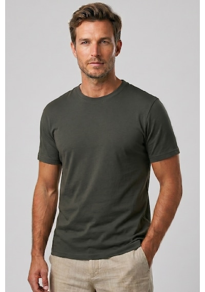 Goffra Erkek Vision Premium Kalite Yoğun Dokulu Pamuklu T-shirt Haki M101-r0220-11