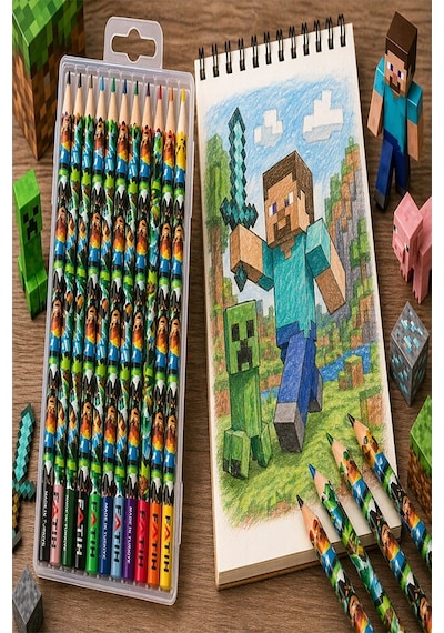 12 Li Kuru Boya Kalemi Plastik Kutu 1 Paket Fatih Mini Craft Figürlü 12 Renk Kuruboya Tam Boy Renkli Kalem Çok Renkli