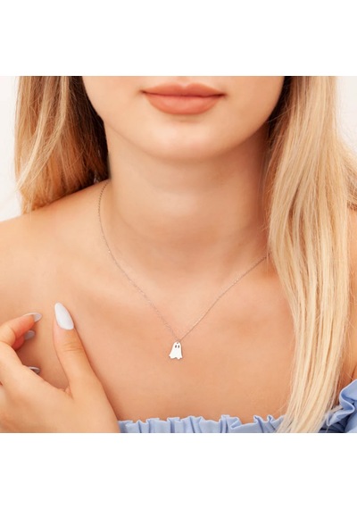 Hayalet Kolye, Gold Minimalist Hayalet Figürlü Kolye, Sevimli Halloween Takısı, Kadınlara Özel Gümüş