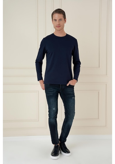 Efor Comfort Fit Bisiklet Yaka Uzun Kol Casual Lacivert Tişört Ts 892 Lacivert
