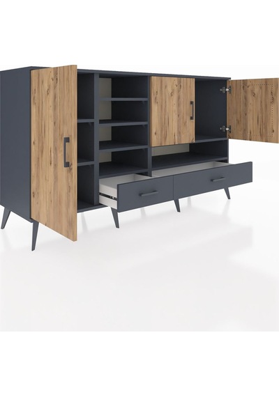 Kronos Konsol 8 Raflı 2 Çekmeceli 3 Kapaklı 176x59x99 Antrasit-ça Antrasit-çam/antrasit