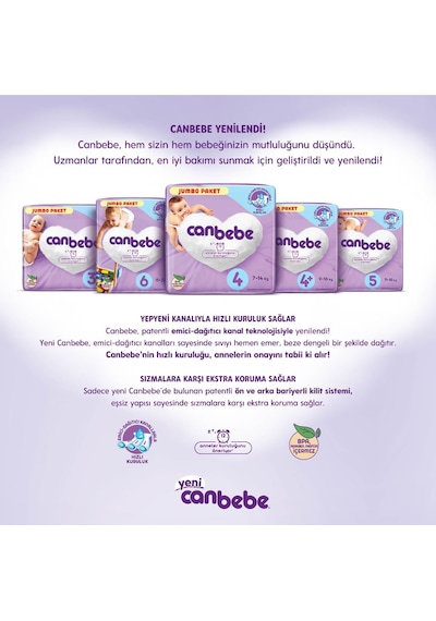 Canbebe Bebek Bezi Beden:6 15-27kg Extra Large 128 Adet 6 Numara