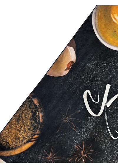 Mutfak Halısı Kitchen Yazılı Siyah Yumurta Desenli Dijital Baskılı Kaymaz Taban Yıkanabilir