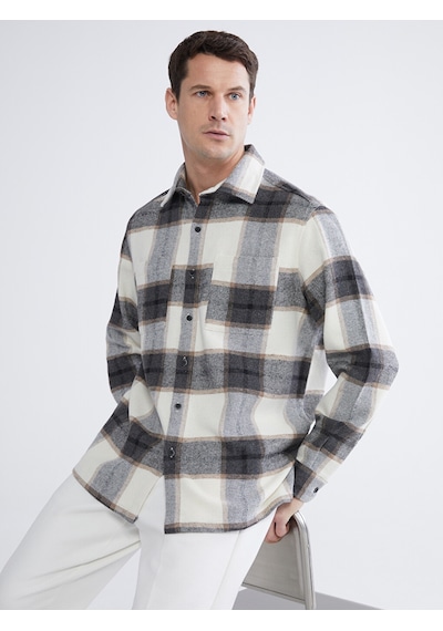 Lcwaıkıkı Classic Bej Loose Fit Ekose Erkek Gömlek