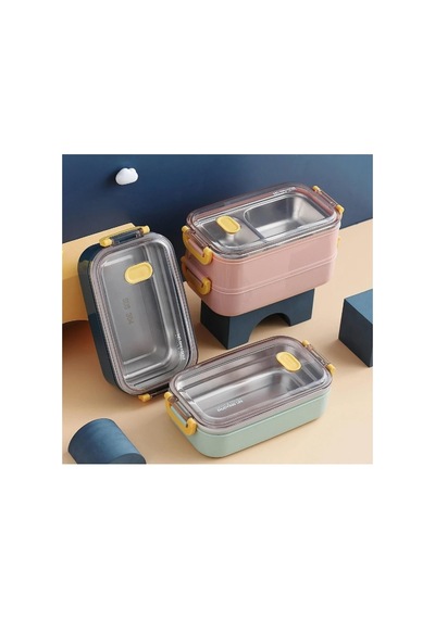 Vagonlife Bento Lunch Box Ofis-okul İçin Yeni Nesil Sefer Tası 2 Kat Taşıma Kulplu Çelik Ff367 Lacivert