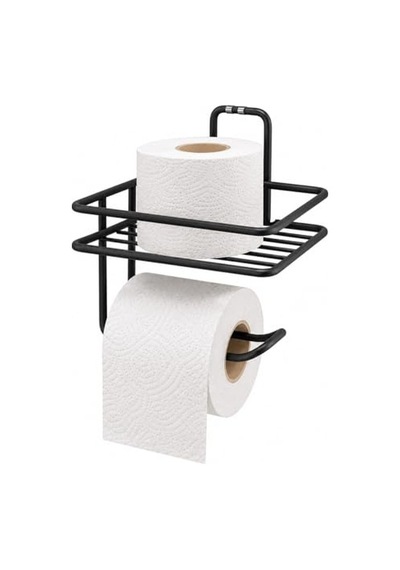 Yapışkanlı Raflı Tuvalet Kağıtlığı - Mat Siyah Metal Paslanmaya Dayanıklı Deliksiz Banyo Düzenleyici Raf Ve Diğer