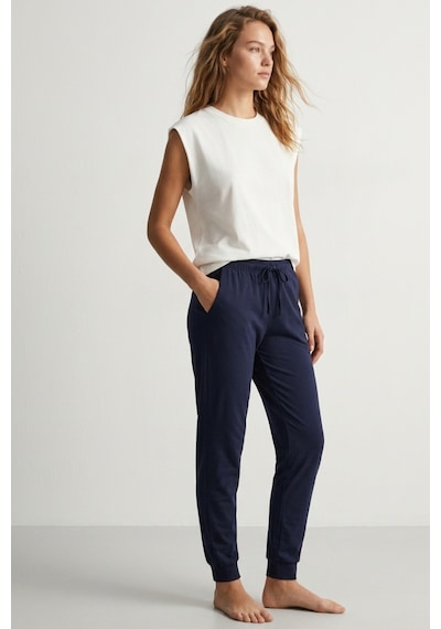 Elemge %100 Pamuk Compact Penye Süprem Kadın Pijama Altı Cepli Regularfit Manşet Paça Esnek Terletmez Laci Lacivert