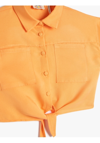 Koton Crop Gömlek Önden Bağlama Detaylı Kısa Kollu Cepli Modal Kumaş Turuncu 3skg60160aw Turuncu