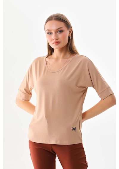 Sistas Kadın Bisiklet Yaka Kısa Kol Bluz 23009 Camel