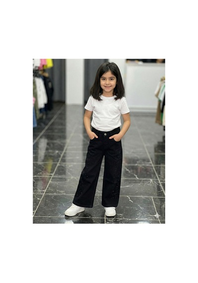 Erdem Kıds Kız Çocuk Jean Pantolon Palazzo Geniş Bol Paça Taş Detaylı Kot Pantolon Siyah Siyah Erdem Kıds Kız Çocuk Jean Pantolon Palazzo Geniş Bol Paça Taş Detaylı Kot Pantolon Siyah Siyah