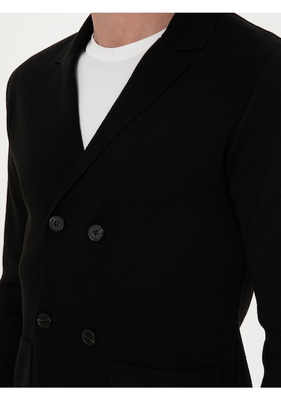 Cacharel Siyah Slim Fit Yün Karışımlı Kruvaze Triko Hırka
