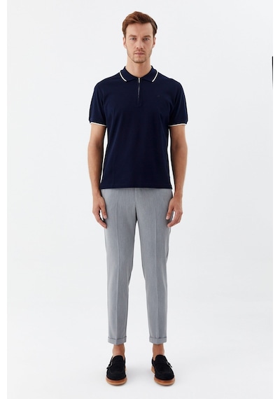 Sabri Özel Lacivert Regular Fit %100 Pamuk Fermuarlı Polo Yaka T-shirt