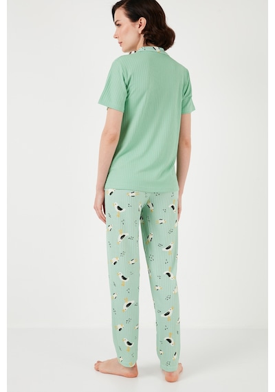Lela Regular Fit Gömlek Yaka Kısa Kollu Bayan Pijama Takımı 65740102 Mint
