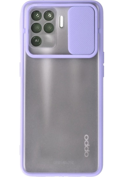Newface Oppo Reno 5 Lite Kılıf Palm Buzlu Kamera Sürgülü Silikon Semeglbl - 41 - Lila