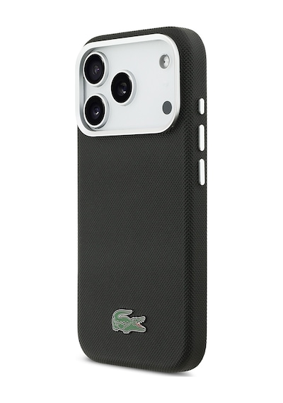 Apple iPhone 17 Pro Max Kılıf Lacoste Lisanslı M-safe Uyumlu Pvc Pike Desenli İkonik Timsah Logolu Siyah