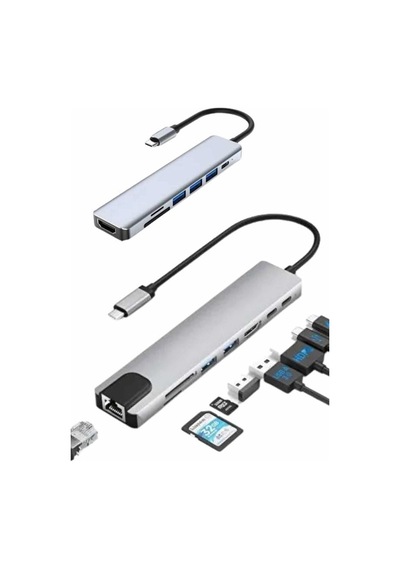 Type-c Çoklayıcı 8 Portlu Apple Macbook Uyumlu Tf Sd Kart Dönüştürücü 0