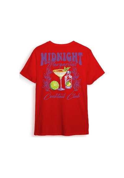 Midnight Margaritas Ön Ve Arka Baskılı %100 Pamuk Unisex Regular Fit T-shirt Kırmızı