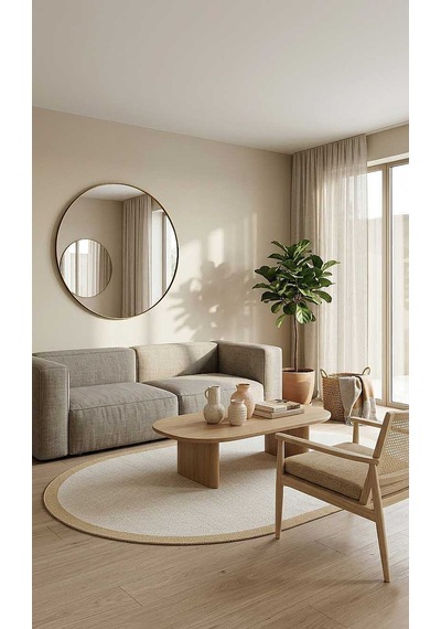 Natura Sisal Hasır Görünümlü Çerçeveli Oval Halı Ntr14 Sarı-krem