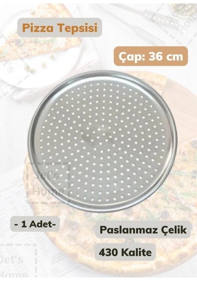 Çelik Pizza Tepsisi 36 Cm Paslanmaz Çelik Tepsi Metalik Gri