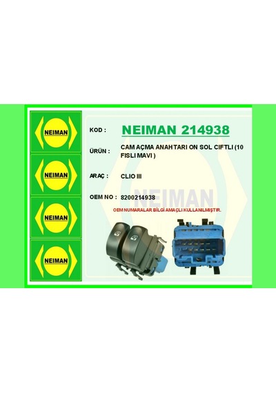 Cam - 213 - Açma Anahtarı On Sol Cıftlı 10 Fıslı Mavı - Kmrsfres - Clıo Iıı Mavi