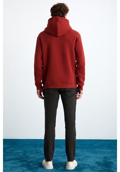 Grımelange Yokohama Erkek Içi Polarlı Yumuşacık Regular Kanguru Cepli Kapüşonlu Kiremit Rengi Sweatshirt