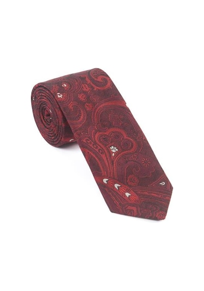 Brianze Bordo Beyaz Şal Motif Desen Kravat Mendil Set Bordo - Beyaz