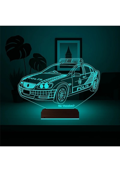 Luvivia Polis Arabası Polis Hediye Kişiye Özel 3d Lamba - Masa Gece Lambası Şeffaf
