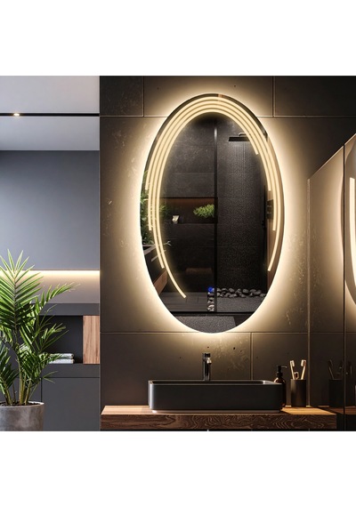Elliptika Günışığı Lazer Kumlamalı Lavabo & Banyo Aynası Dokunmatik Sensörlü 100 X 60