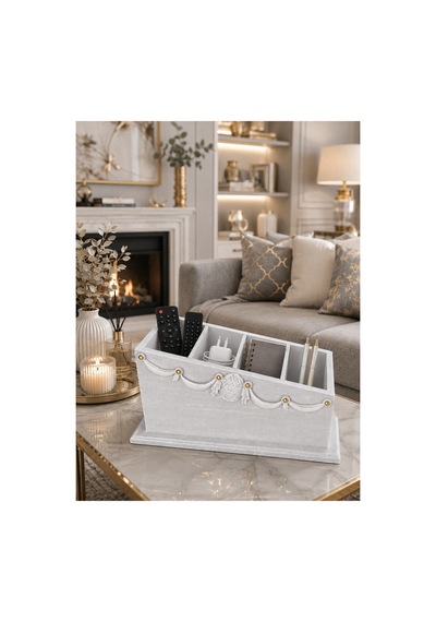 Kumandalık Düzenleyici 25cm 13cm 13cm Orta Sehpa Dekoru Ev Dekorasyon Ürünleri Gri - 909307127