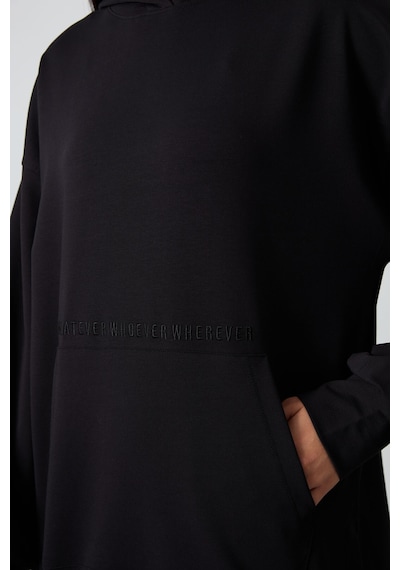 Tommy Life Siyah Balon Kol Yazı Nakışlı Kadın Oversize Tunik Sweatshirt - 97163 Siyah