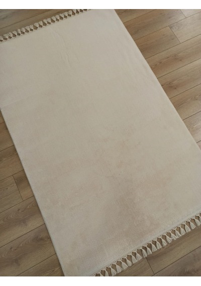 Çam Halı Softy 1826 Ekru Yumuşak Dokulu Saçaklı Dekoratif Halı