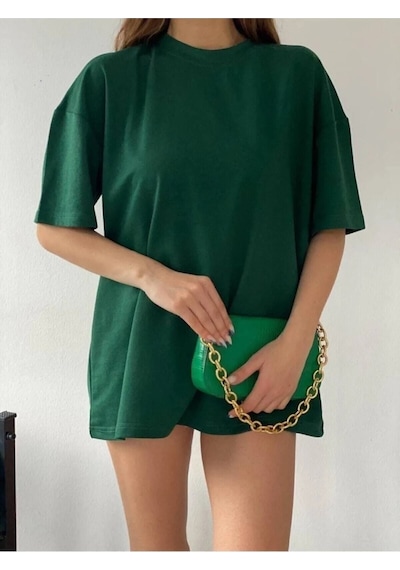Unisex Zümrüt Yeşili Oversize T-shirt - Oversize Zümrüt Yeşili